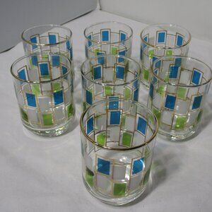 Vintage Lot of 7 Libbey Nordic Glasses Barware MCM 3" Tall Blue Green 1960's